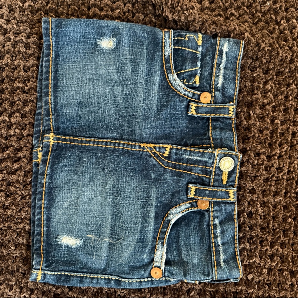 True Religion Dark Blue Denim Skirt with Contrast Stitching
